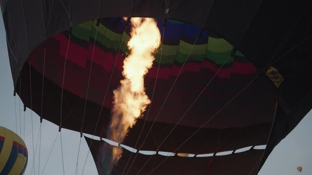 Inflating Hot Air Balloon to Fly Above Pyramids of San Juan Teotihuacan Mexico Sunrise Ride