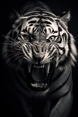 Black and white photography of a tiger, generated with AI