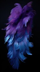 A cascade of deep blue and purple feathers creating a visual flow like a river across a dark...
