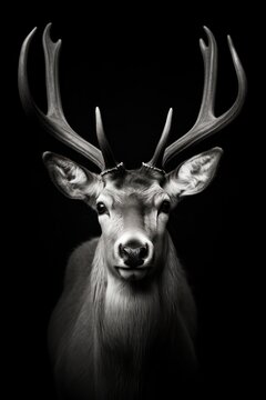 Black and white photography of a reindeer, generated with AI