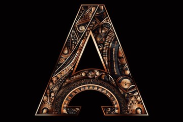 letter a, geometric patterns style, on black background