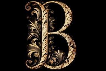 letter b, calligraphic style, on black background