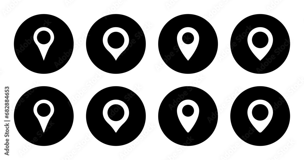 Poster navigation pin location icon vector in black circle