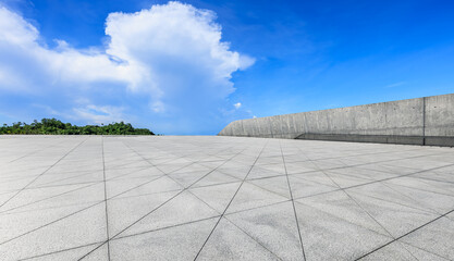 Empty square floor and sky clouds nature background