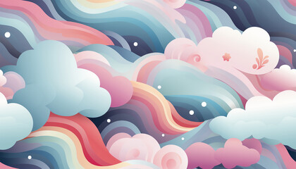 Unicorn design pattern landscape fantasy. Seamless kids princess style and unicorn illustration background pattern