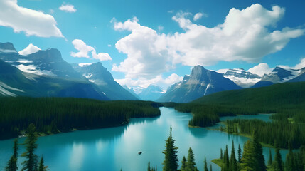 Fototapeta na wymiar The pristine wilderness of Banff National Park in Canada, with its towering mountains and turquoise lakes. Ai Generated.NO.03