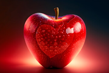 Fresh creative red shiny apple with small hearts. Genetically modified organisms without GMOs. Valentine's Day. photo Leonardo AI platform - Powered by Adobe