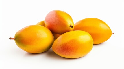 Ripe mango fruits on a white background.