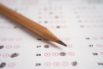Math number and pencil on answer sheet paper, Education study testing learning teach concept.