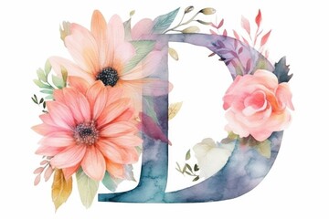 letter d, watercolor style, on white background