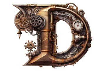 letter d, steampunk style, on white background