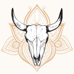 Animal skull, hand drawing, boho style. It can be used as a t-shirt print, picture.