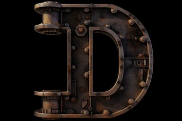 letter d, industrial style, on black background