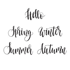Handwritten calligraphy. Winter, Spring, Summer, Autumn.