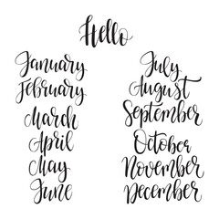 Naklejka na ściany i meble Calligraphic set. Hello months of the year. Vector illustration