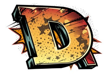 letter d, comic book style, on white background