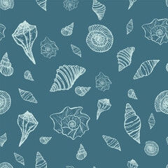 Seamless background with shells, sea