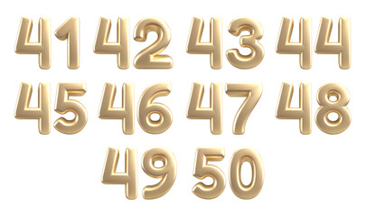 set of number gold style colection 3D render