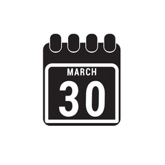 Calendar displaying day 30 (thirtieth) of the March - Day 30 of the month. Illustration