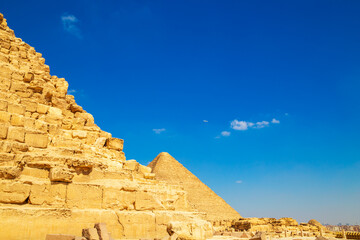 Fototapeta na wymiar Great Egyptian pyramids. Pyramids of Cheops and Khafre.