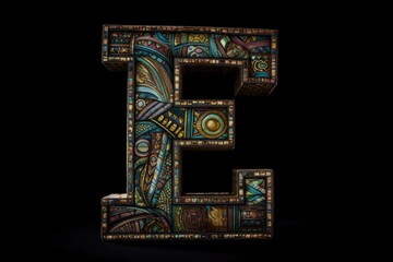 letter e, mayan style, on black background