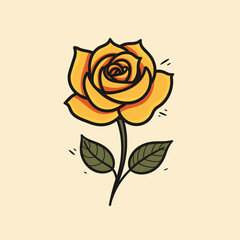Simple graphic of yellow Rose flower. Flat clean cartoon 2D illustration style