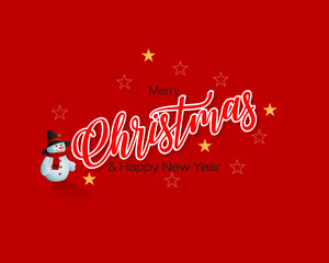 Fototapeta na wymiar Winter holiday, design background handwriting texts, snowman and stars for Christmas celebration event;Vector illustration