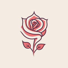 Simple graphic of pink Rose flower. Flat clean cartoon 2D illustration style