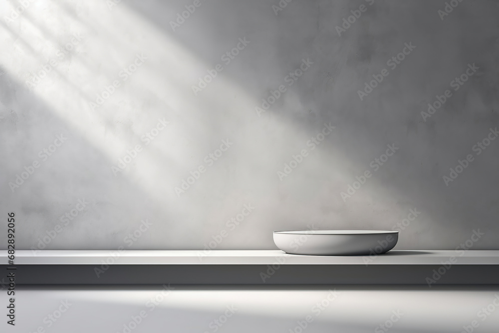 Poster gray background for product presentation with shadow and light from windows