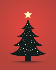 Obraz premium A simple Christmas tree silhouette with a star on top. Flat clean illustration style