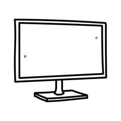 A hand-drawn cartoon doodle sketch of a TV with a blank screen on a white background.