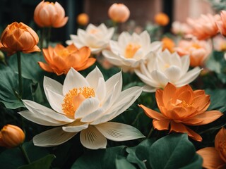 Lotus Flower Bloom Illustration Background, Beauty Background with Lotus Flowers Blooming