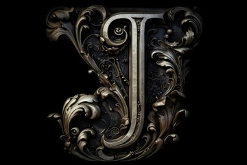 letter j, gothic style, on black background