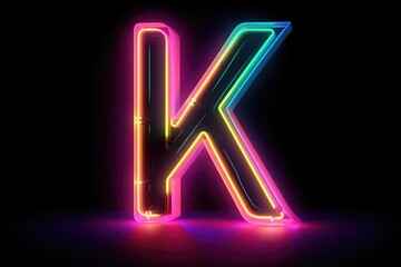 letter k, retro 80s neon style, on white background