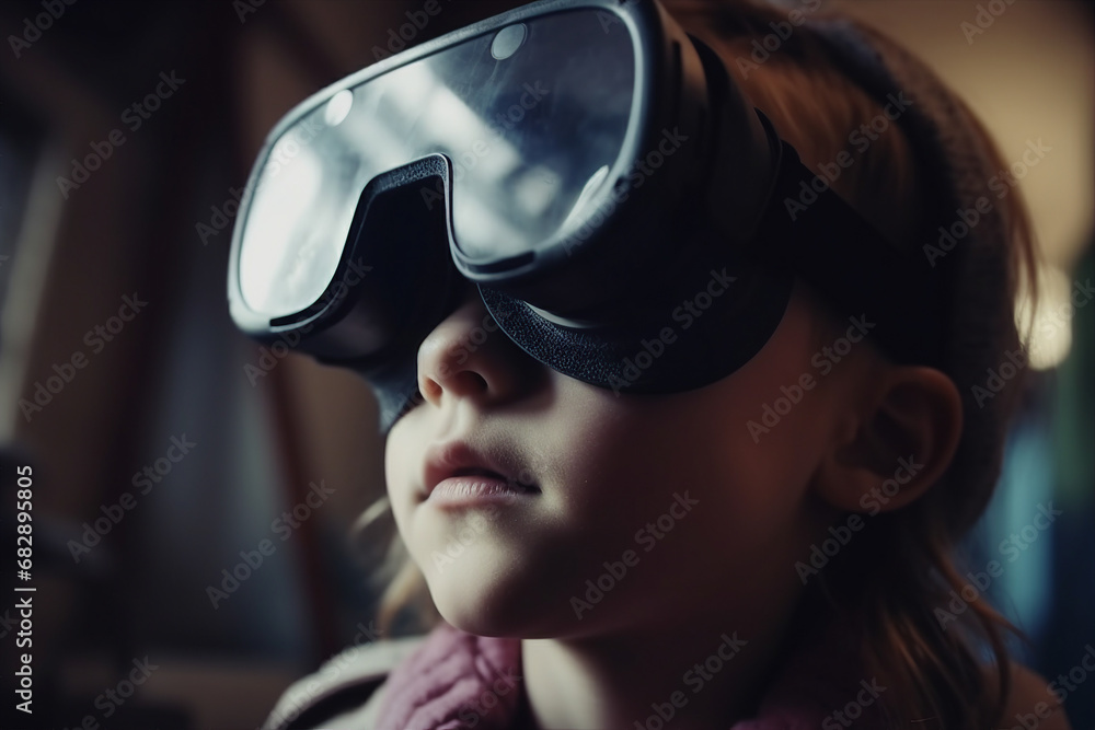 Aufkleber generative ai person using virtual reality goggles 3d augmented experience exited digital world head