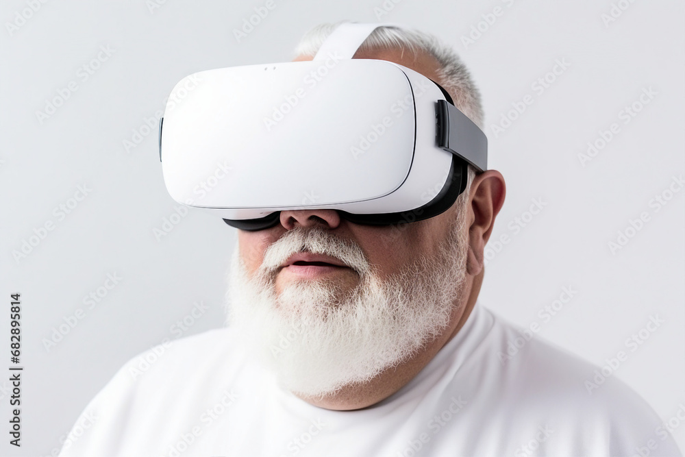 Aufkleber generative ai person using virtual reality goggles 3d augmented experience exited digital world head