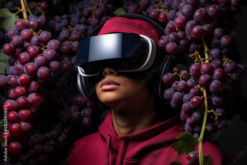 Aufkleber generative ai person using virtual reality goggles 3d augmented experience exited digital world head