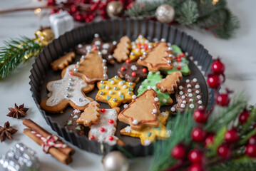 Homemade ginger cookies with colorful glaze