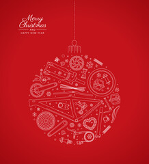 Christmas balls made of christmas symbols on red background