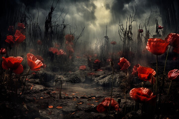 Victims of the First World War. Red poppies and victims of war - obrazy, fototapety, plakaty