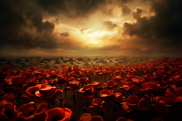 Victims of the First World War. Red poppies and victims of war
