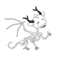 Cute Dragon skeleton. Concept of scary Christmas or Halloween party. Chinese Happy New Year. Cartoon spooky character in simple style. Vector Illustration