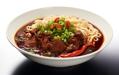 Close up View of Delicious Chinese Beef Noodle Soup in a Traditional Chinese Bowl