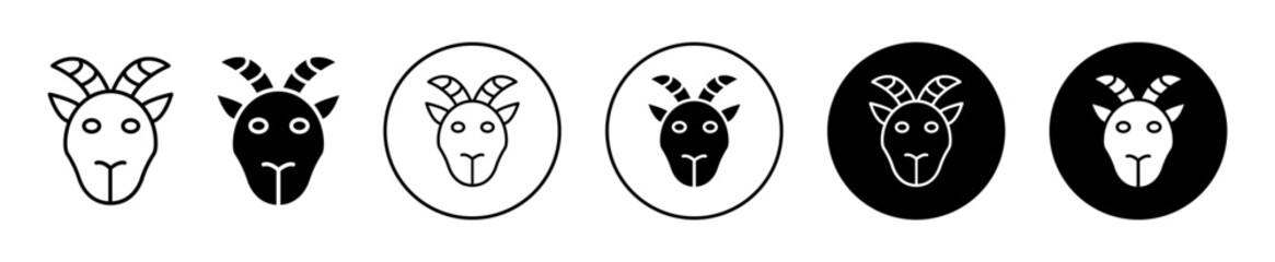 Goat icon set. capricorn sign. mountain goat face animal vector symbol in black filled and outlined style. - obrazy, fototapety, plakaty