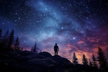 Obraz na płótnie Canvas Man and the starry sky. night landscape