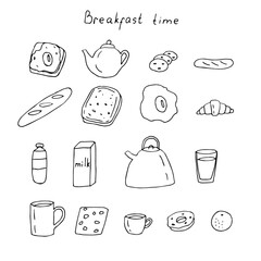 Breakfast time set of icons food vector illustration hand drawing