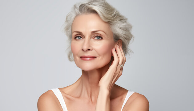 Isolated Serenity: A Woman's Beauty Rituals and Skincare Routine Captured in a Headshot Against a Pure White Background