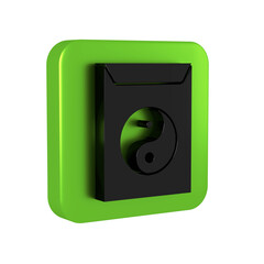 Black Yin Yang and envelope icon isolated on transparent background. Symbol of harmony and balance....