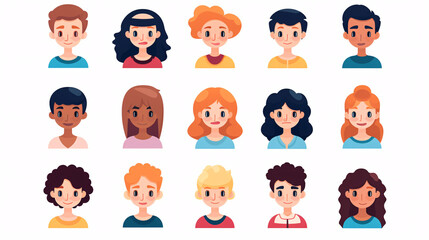 Avatar set of young people in flat style. Vector illustration.