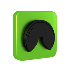 Black Chinese fortune cookie icon isolated on transparent background. Asian traditional. Green square button.